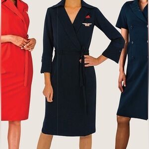 Delta Flight Attendant Uniform Navy Wrap Dress x Richard Tyler Sizes: 4 & 6